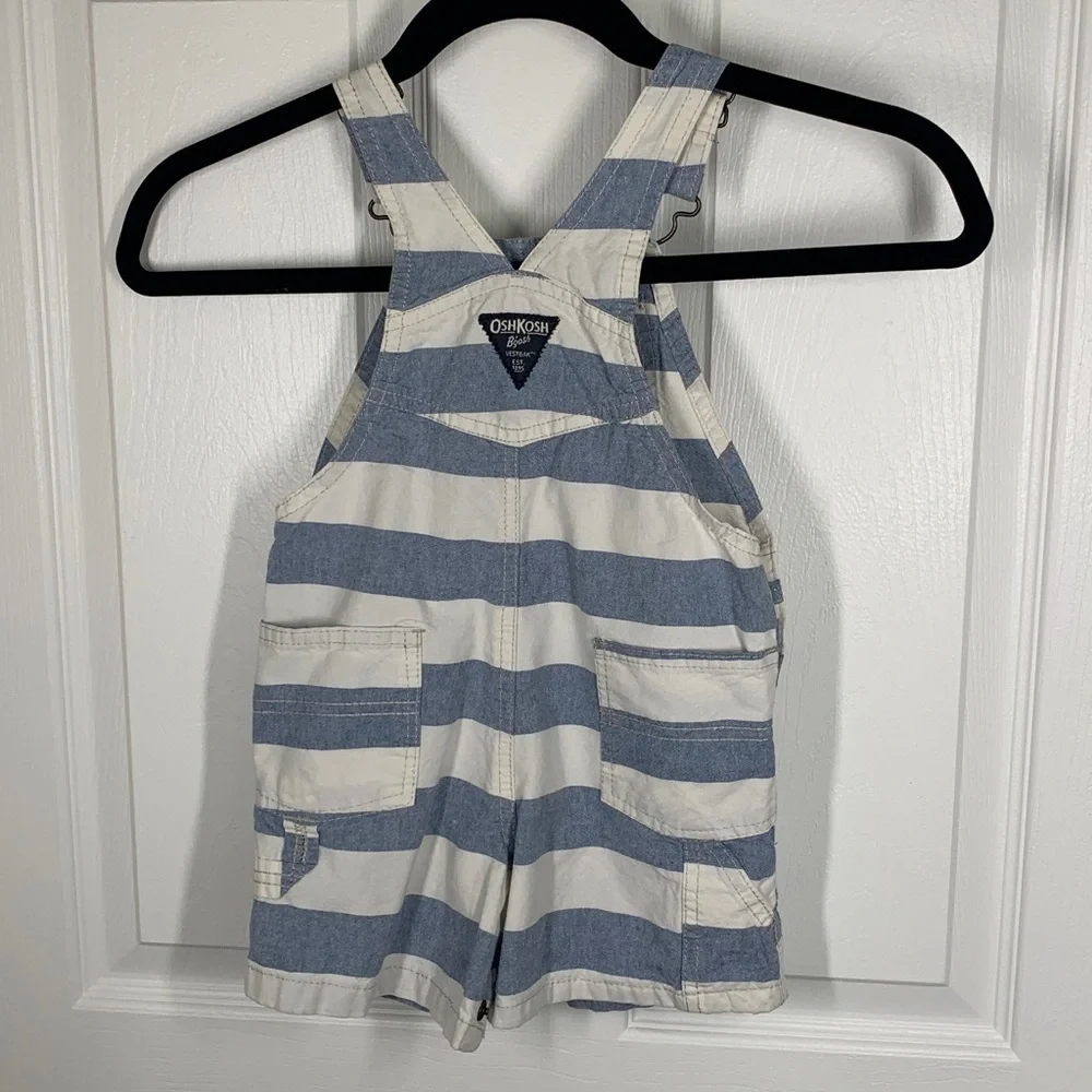 Oshkosh B’gosh white and blue striped overalls 18 months
